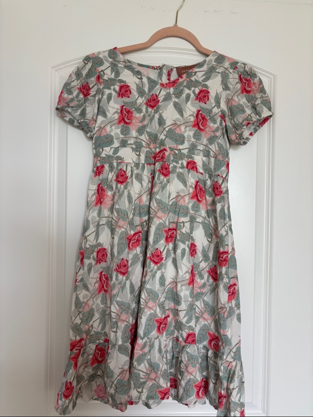 JessaKae Cream Dress with Pink Rose Print